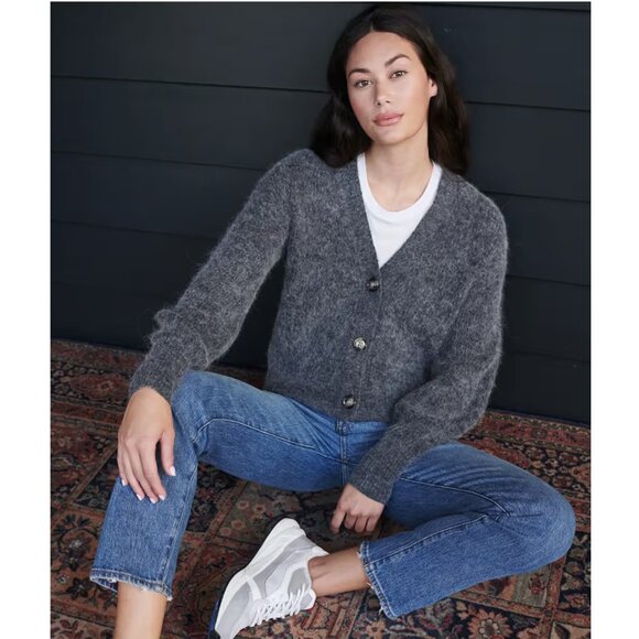 Quince Sweaters - Quince Alpaca-Wool Cropped Cardigan Charcoal L $85